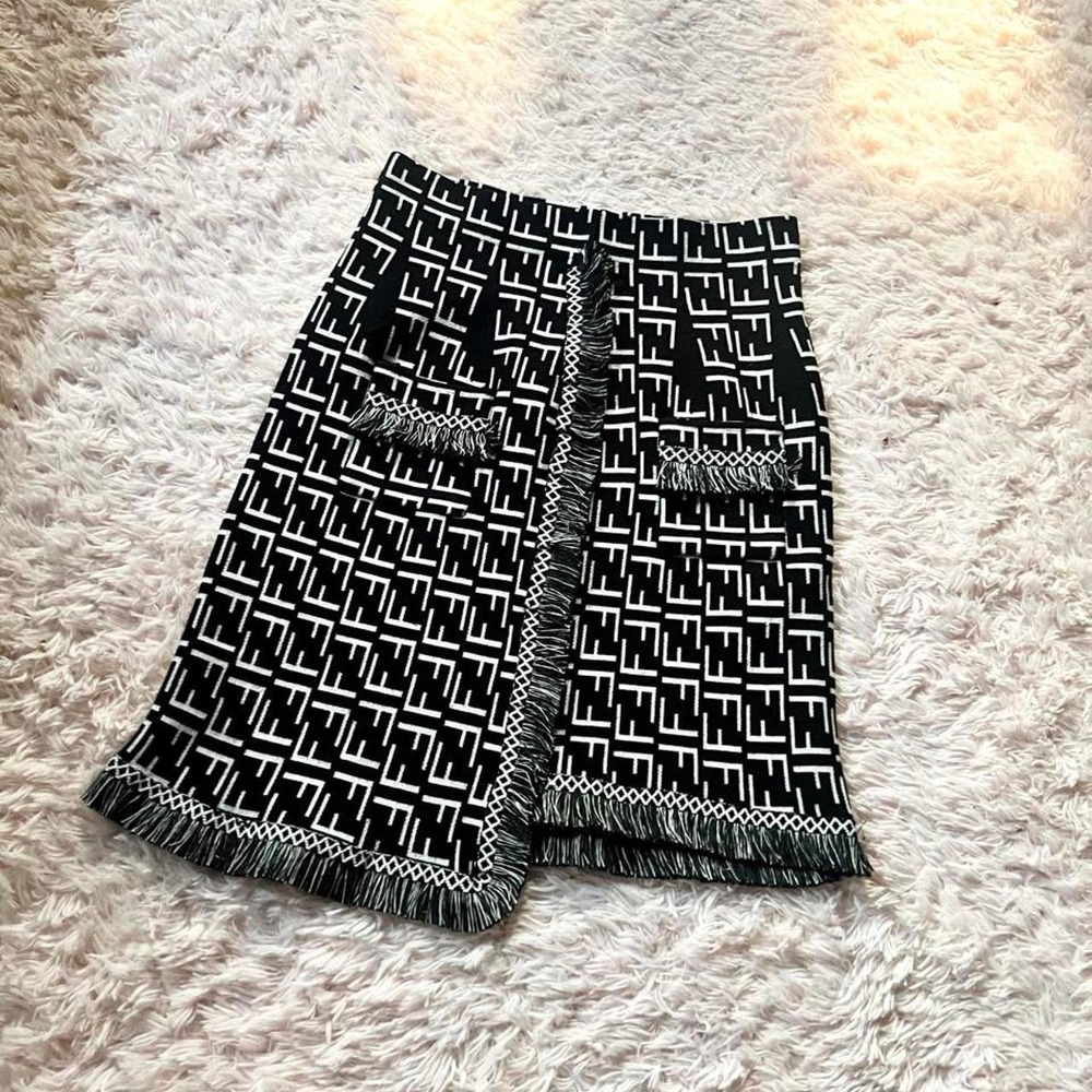 Fringe Classic Office Professional Monochrome Sweater Skirt Womens S Earthy